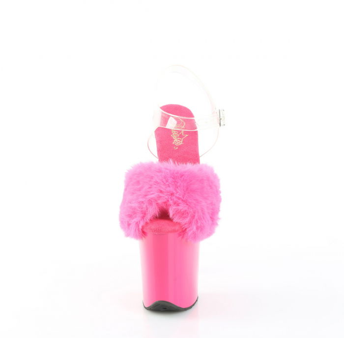 Sandale fucsia cu toc inalt si platforma, sandale cu puf [3]