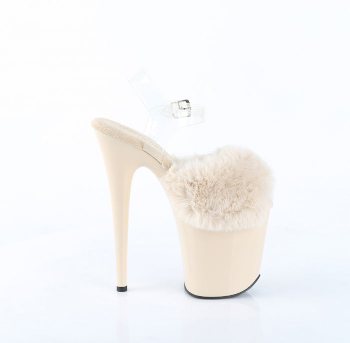 Sandale crem cu toc inalt si platforma, sandale cu puf [2]