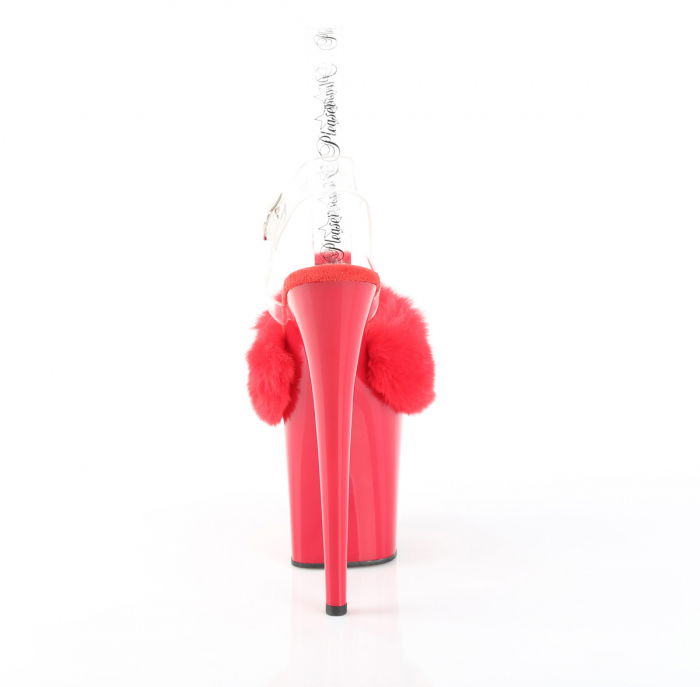 Sandale rosii cu toc inalt si platforma, sandale cu puf [5]