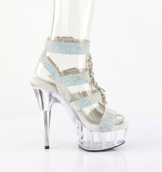 Sandale cu platforma transparente, cu barete cu pietricele de mireasa, Delight 656 RS [5]