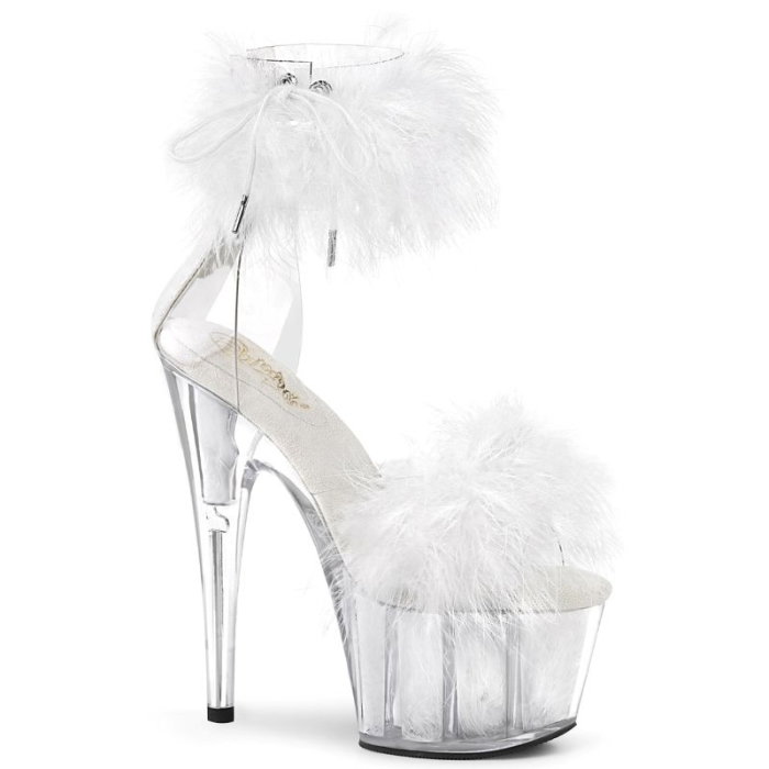 sandale pole dance albe cu puf Adore 724 F toc 18 cm platforma transparenta Pleaser [1]