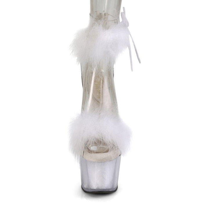 sandale pole dance albe cu puf Adore 724 F toc 18 cm platforma transparenta Pleaser [2]