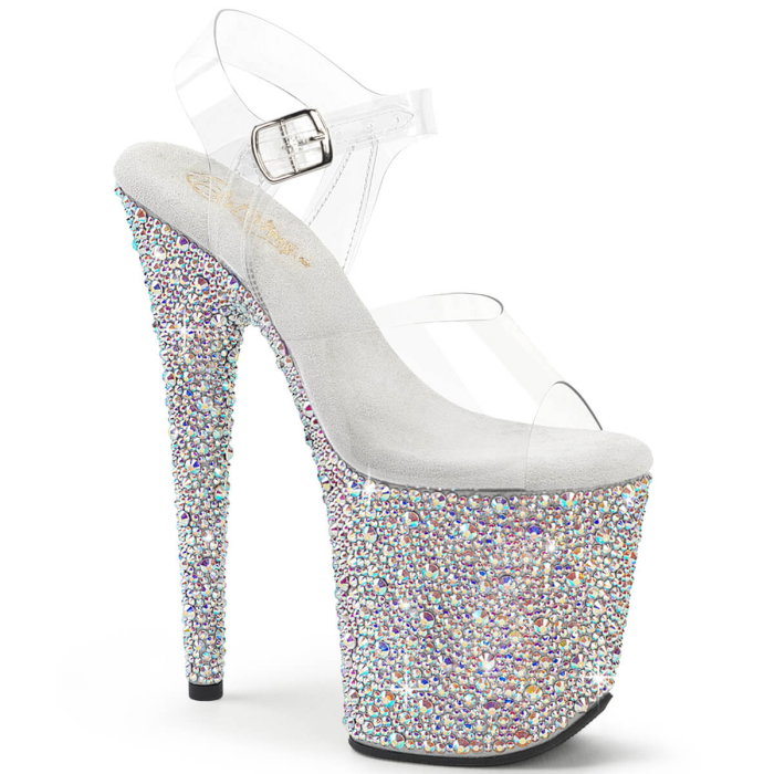 Sandale pole dance Pleaser BEJEWELED-808MS negre cu platformă acoperită cu cristale [1]