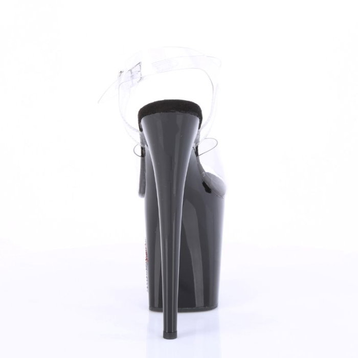 Sandale Pleaser FLAMINGO 808SEXY cu platformă neagră, flăcări, strasuri, toc de 20 cm și barete transparente. [2]