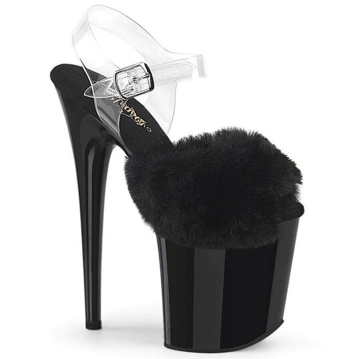 sandale pole dance negre cu puf toc 20 cm Flamingo 808 FUR Pleaser [1]