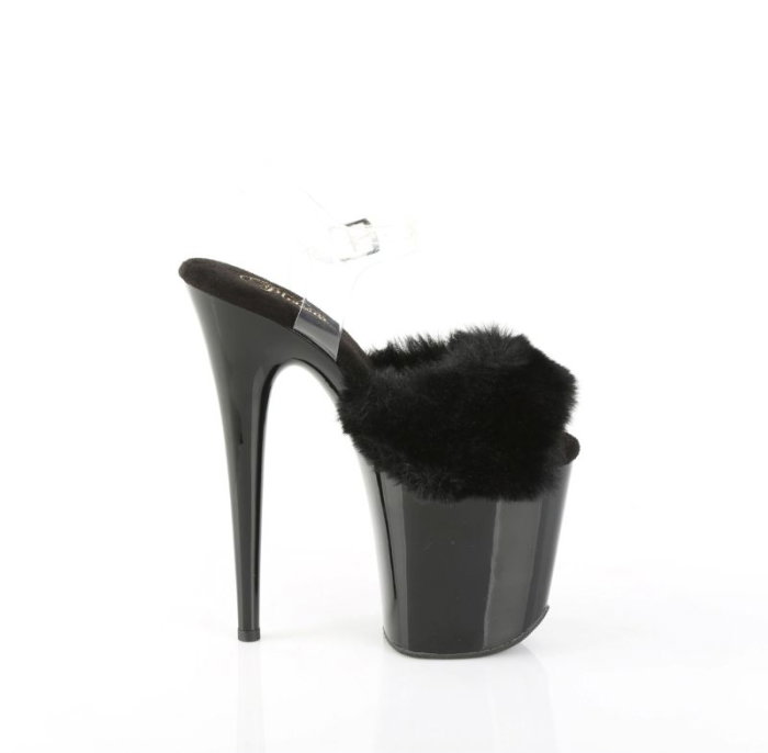 sandale pole dance negre cu puf toc 20 cm Flamingo 808 FUR Pleaser [4]