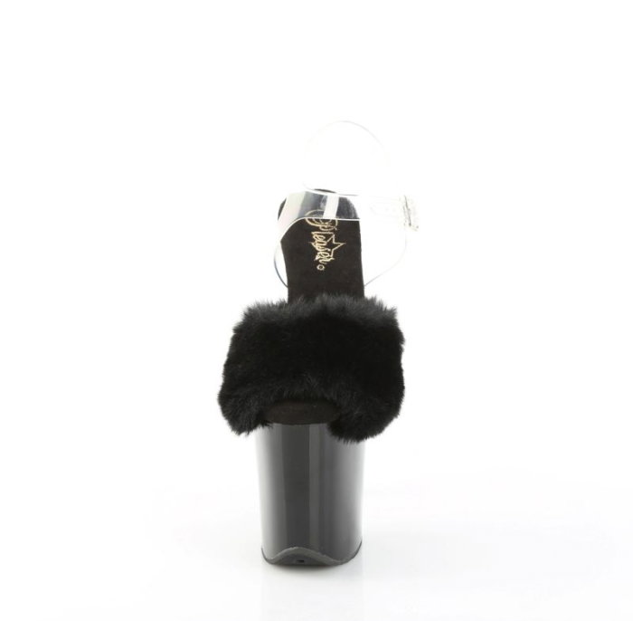 sandale pole dance negre cu puf toc 20 cm Flamingo 808 FUR Pleaser [2]