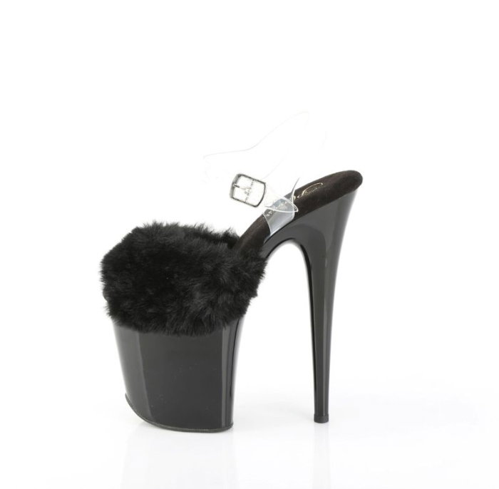 sandale pole dance negre cu puf toc 20 cm Flamingo 808 FUR Pleaser [5]