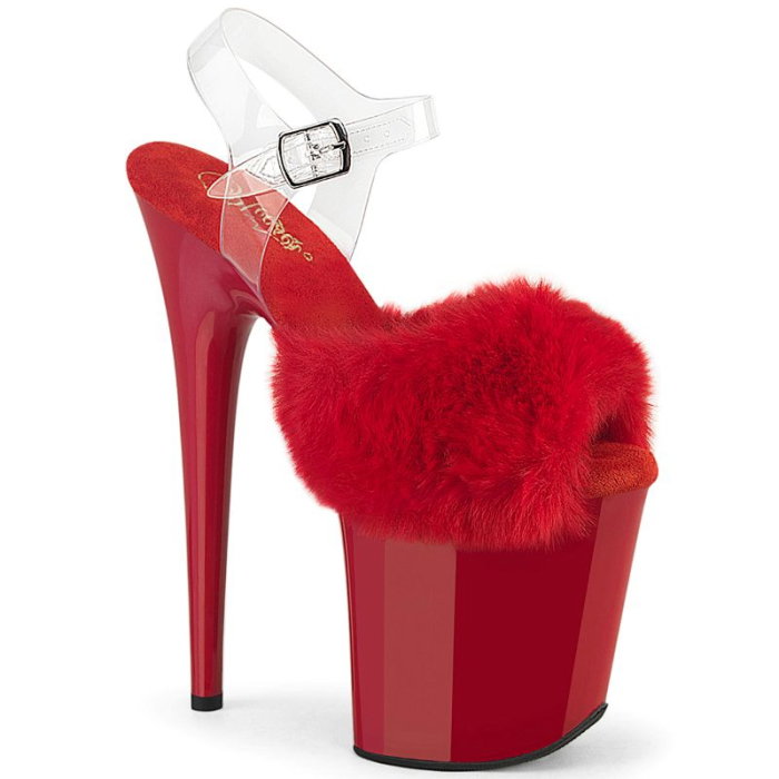 sandale pole dance rosii cu puf toc 20 cm Flamingo 808 FUR Pleaser [1]