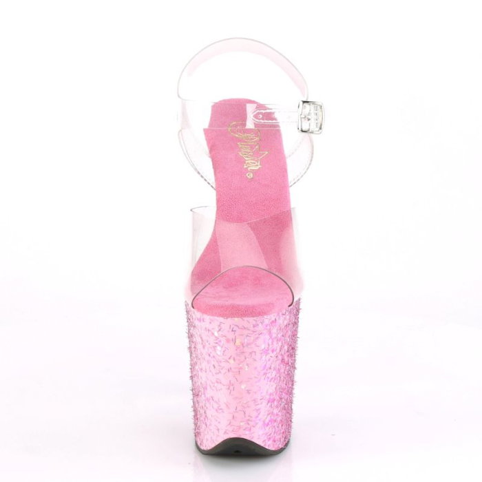 Sandale Pole Dance roz cu sclipici Pleaser FLAMINGO 808 CF toc 20 cm [4]