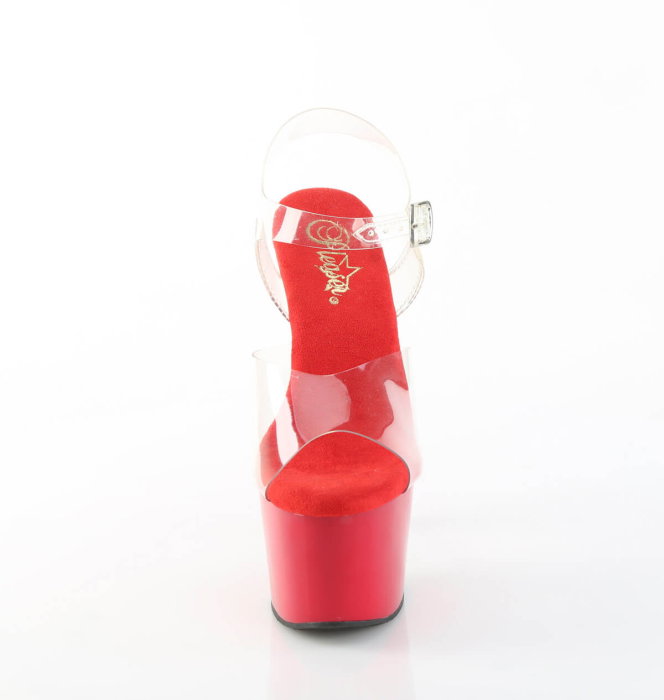 Sandale Pleaser ADORE 708 roșii cu barete transparente, toc de 18 cm, platformă de 7 cm și prindere pe gleznă. [2]