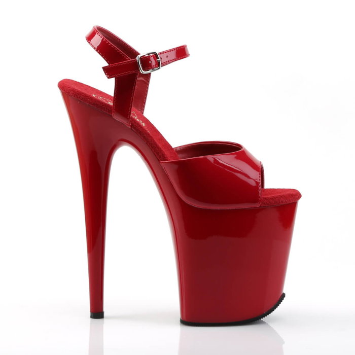 Sandale Pleaser FLAMINGO 809 roșii lac, cu toc de 20 cm, platformă de 10 cm și baretă reglabilă pe gleznă. [2]