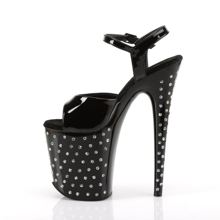 Sandale Pole Dance STARDUST 809 negre cu cristale, toc 20 cm și platformă 10 cm Pleaser USA [4]