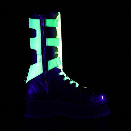 Bocanci gothic cu platformă și bombeu metalic DemoniaCult Gravedigger 255 verde neon [4]