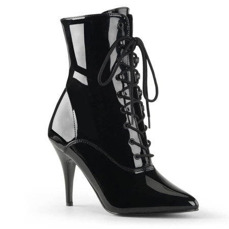 Branduri - Botine negre din lac cu șiret și toc subțire de 10,2 cm, mărimi mari, Pleaser VANITY 1020