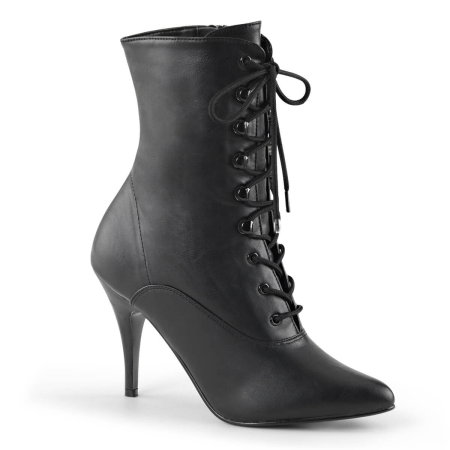 Branduri - Botine negre din piele ecologică cu șiret și toc subțire de 10,2 cm, mărimi mari, Pleaser VANITY 1020