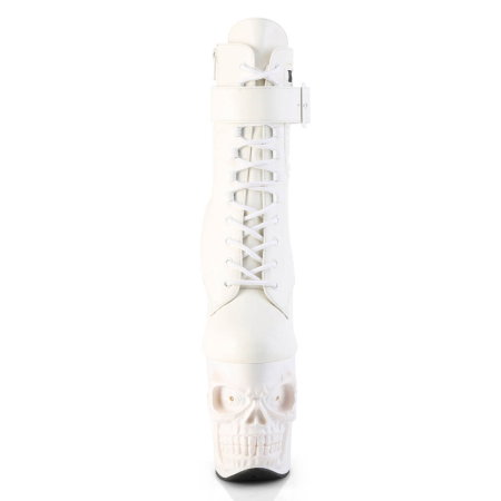 Botine Pleaser RAPTURE 1020 STR LT albe cu craniu LED roșu și toc osos de 20 cm pentru pole dance [2]