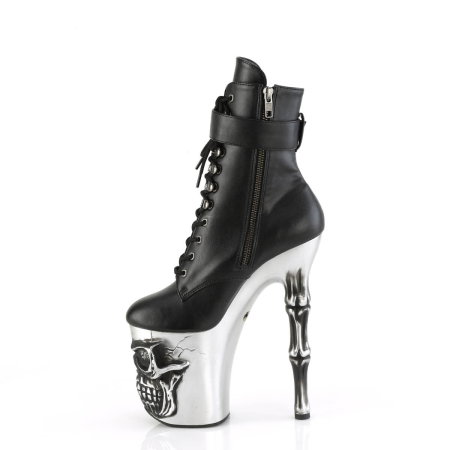 Botine Pleaser RAPTURE 1020 STR LT negre cu platformă argintie, craniu LED roșu și toc osos de 20 cm pentru pole dance [3]