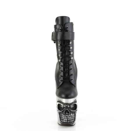 Botine Pleaser RAPTURE 1020 STR LT negre cu platformă argintie, craniu LED roșu și toc osos de 20 cm pentru pole dance [1]