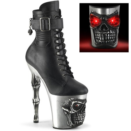 Botine Pleaser RAPTURE 1020 STR LT negre cu platformă argintie, craniu LED roșu și toc osos de 20 cm pentru pole dance [0]