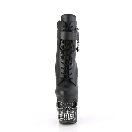 Botine Pleaser RAPTURE 1020 STR LT negre cu craniu LED roșu, platformă de 10 cm și toc osos de 20 cm pentru pole dance [1]