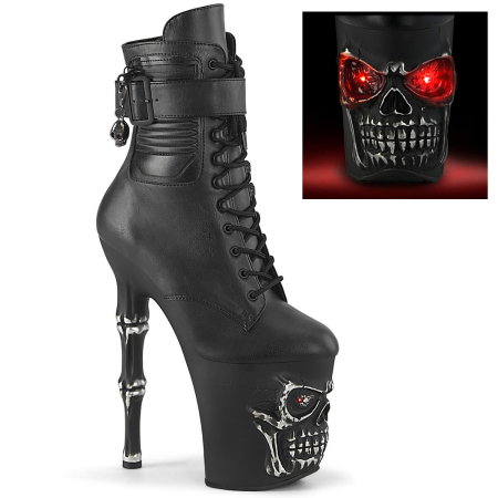 Botine Pleaser RAPTURE 1020 STR LT negre cu craniu LED roșu, platformă de 10 cm și toc osos de 20 cm pentru pole dance [0]