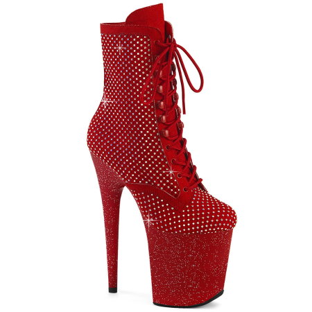 Branduri - Botine rosii Pleaser FLAMINGO 1020 RM cu pietricele iridescente