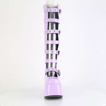 Cizme pana la genunchi cu toc gros, DemoniaCult, mov lila CAMEL 223 [1]