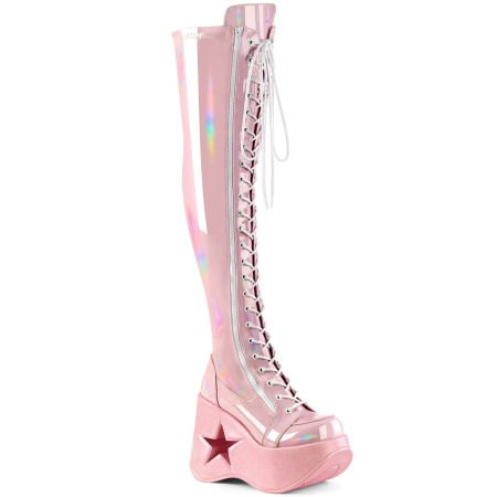 Incaltaminte Gotic Femei - cizme peste genunchi, Demonia Cult, cu platforma, roz