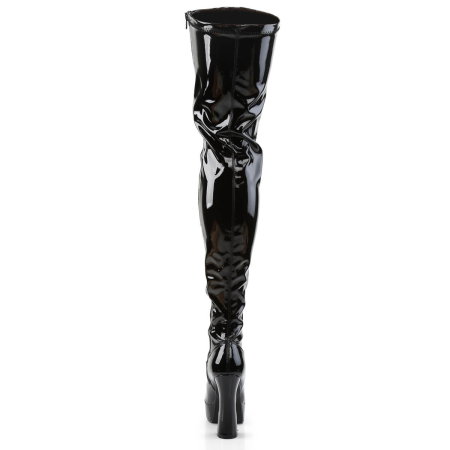 Cizme peste genunchi Pleaser ELECTRA 3000Z din lac negru stretch cu toc gros [2]
