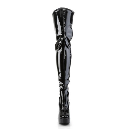 Cizme peste genunchi Pleaser ELECTRA 3000Z din lac negru stretch cu toc gros [4]
