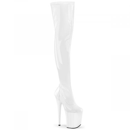 Tocuri de 20 cm Pole Dance - Cizme peste genunchi toc inalt 20 cm pole dance, cizme albe