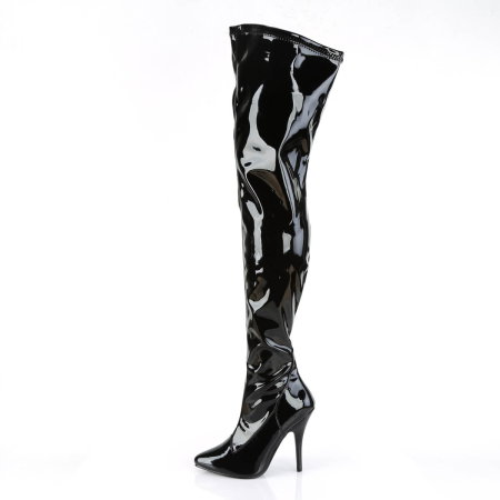 Cizme peste genunchi Pleaser SEDUCE 3000 negre lac cu toc stiletto [2]