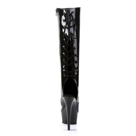 Cizme pana la genunchi negru lac Pleaser DELIGHT 2018 cu toc de 15 cm și șiret la spate [4]