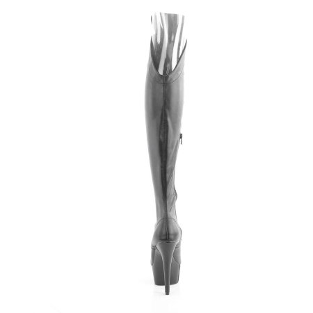 Cizme Pleaser DELIGHT 3014 negre mate peste genunchi, cu toc de 15 cm, platformă, șiret frontal și vârf decupat. [2]