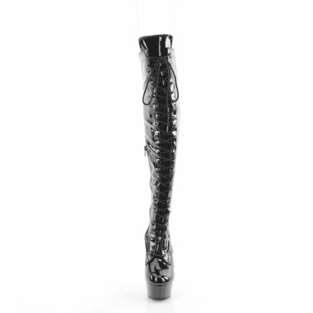 Cizme Pleaser DELIGHT 3014 peste genunchi, negre, cu toc de 15 cm, platformă, șiret frontal și vârf decupat. [4]