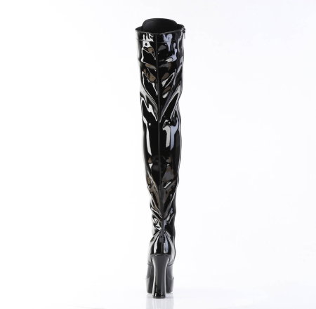 Cizme peste genunchi stretch negru lac Pleaser USA Electra-3023, toc 12,7 cm, șireturi frontale, fermoar interior [2]