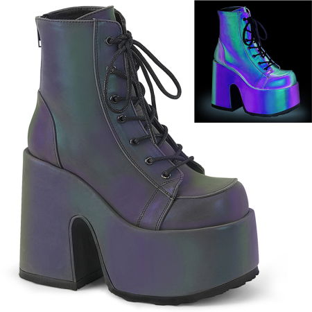 Incaltaminte Gotic Femei - ghete gothice demonia cult camel 203 verde irizat platforma inalta toc gros