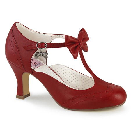 Pantofi cu toc mic - Pantofi cu toc mic si gros, stil Pin Up retro, rosii, FLAPPER 11