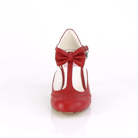 Pantofi cu toc mic si gros, stil Pin Up retro, rosii, FLAPPER 11 [1]