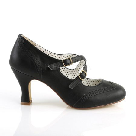 Pantofi cu toc mic si gros, stil Pin Up retro, negru, FLAPPER 35 [4]