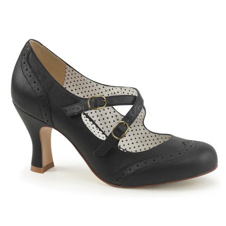 Pantofi cu toc mic - Pantofi cu toc mic si gros, stil Pin Up retro, negru, FLAPPER 35