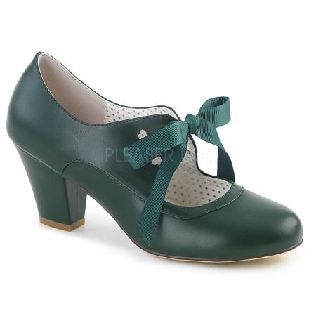 Pantofi cu toc mic - Pantofi cu toc mic si gros, stil Pin Up retro, verzi, WIGGLE 32