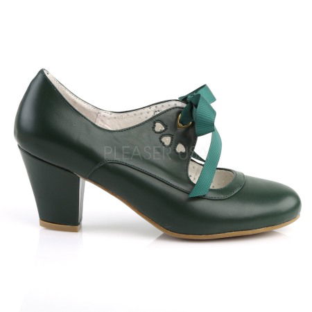Pantofi cu toc mic si gros, stil Pin Up retro, verzi, WIGGLE 32 [4]
