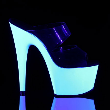 Saboți Pleaser ADORE 702 UV albi cu platformă reactivă la lumină UV, toc de 17,8 cm și barete transparente. [3]