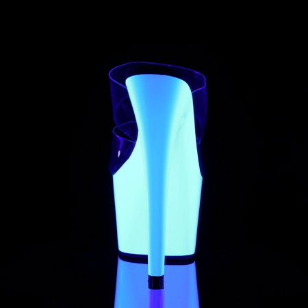 Saboți Pleaser ADORE 702 UV albi cu platformă reactivă la lumină UV, toc de 17,8 cm și barete transparente. [4]