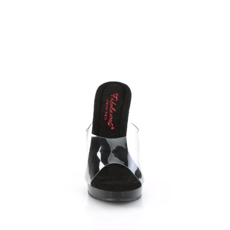 Saboți Fabulicious GLORY 501 negri cu față transparentă, toc de 12,7 cm și calapod Comfort Width pentru picior lat. [1]