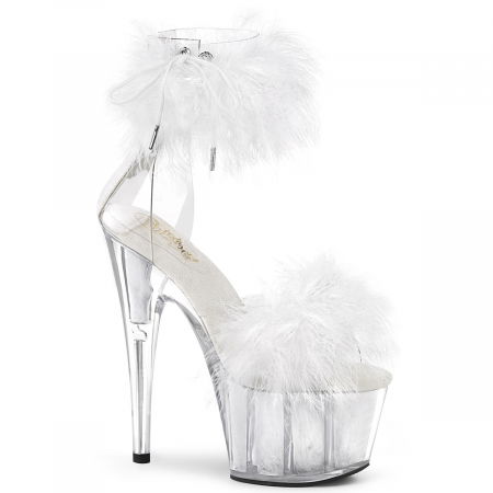 Pleaser USA - Lider mondial in incaltaminte sexy & urbana - Sandale ADORE 724 F albe cu puf si toc 18 cm dans la bara marimi mari