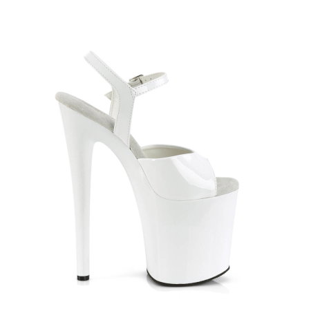 Sandale Pleaser NAUGHTY 809 albe lac pentru picior lat, cu toc de 20 cm și platformă de 10 cm. [1]