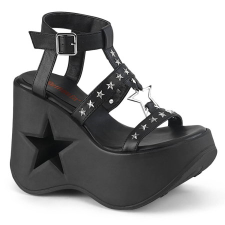 Branduri - Sandale gothic DemoniaCult DYNAMITE 12 negre mate, cu platformă înaltă, decupaj stea și barete cu ținte metalice argintii.